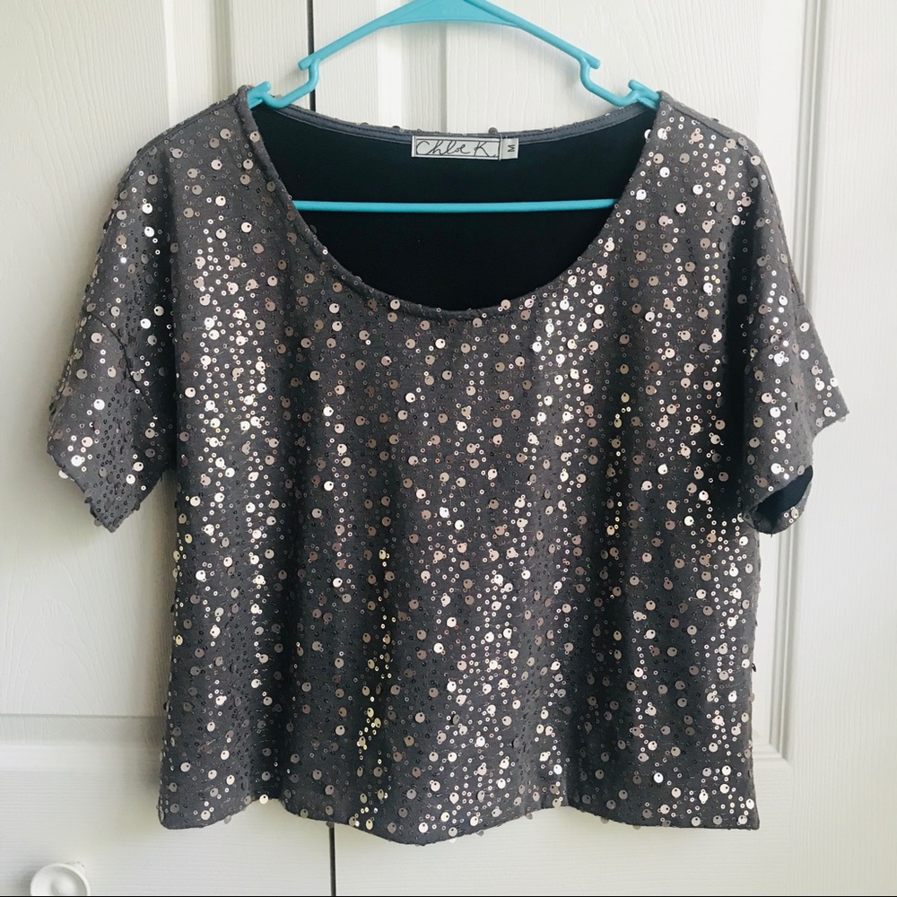 Dusty Rose Color Sequin Crop Top